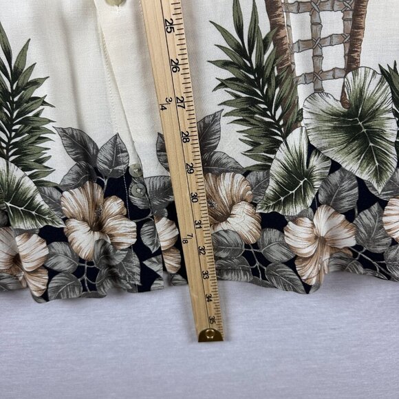 Campia Moda Vintage Cream Tropical Palm Tree Print Short Sleeve Button Up Shirt - Picture 10 of 11